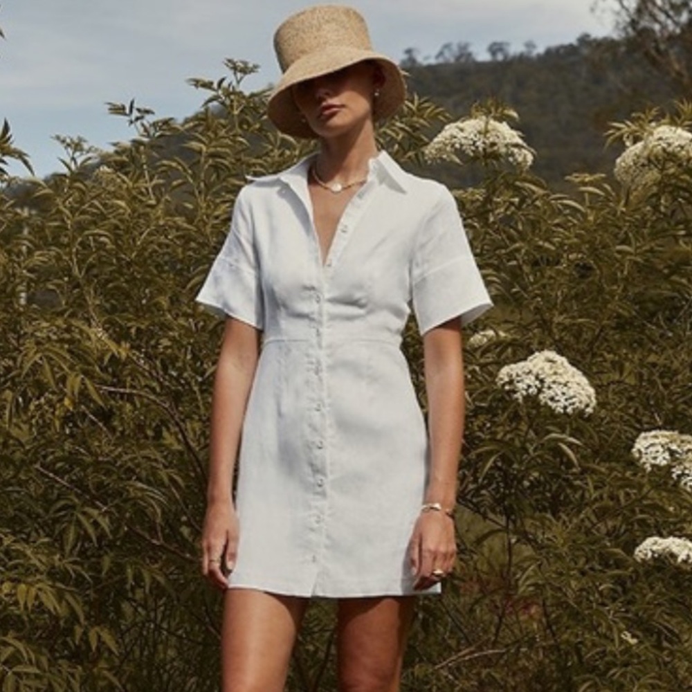 NWT DISSH Leopold white linen shirt dress